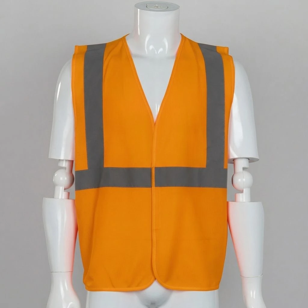 Custom screen printed logo on hi vis retro-reflective safety vest for industrial workers Custom screen printed logo on hi vis retro-reflective safety vest for industrial workers